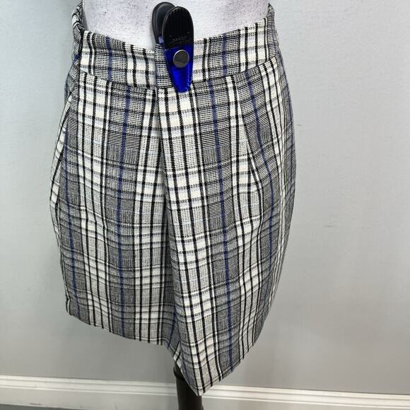 Nine West Skirt sz Medium Black Blue Wool Plaid A Line Above Knee Career Casual - Picture 6 of 7